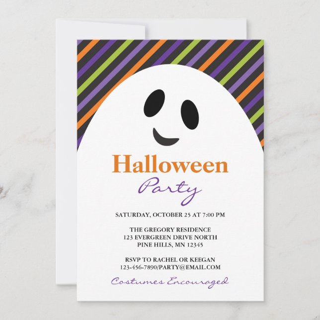 Invitaciones del fiesta de Halloween de las rayas (Anverso)
