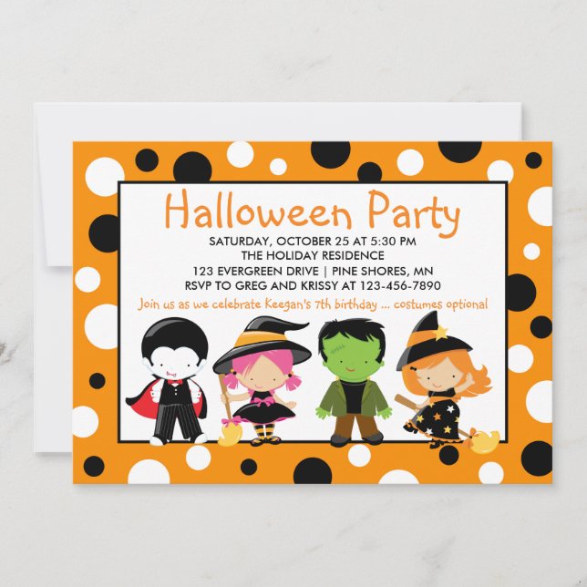 Invitaciones del fiesta de Halloween de los niños (Anverso)