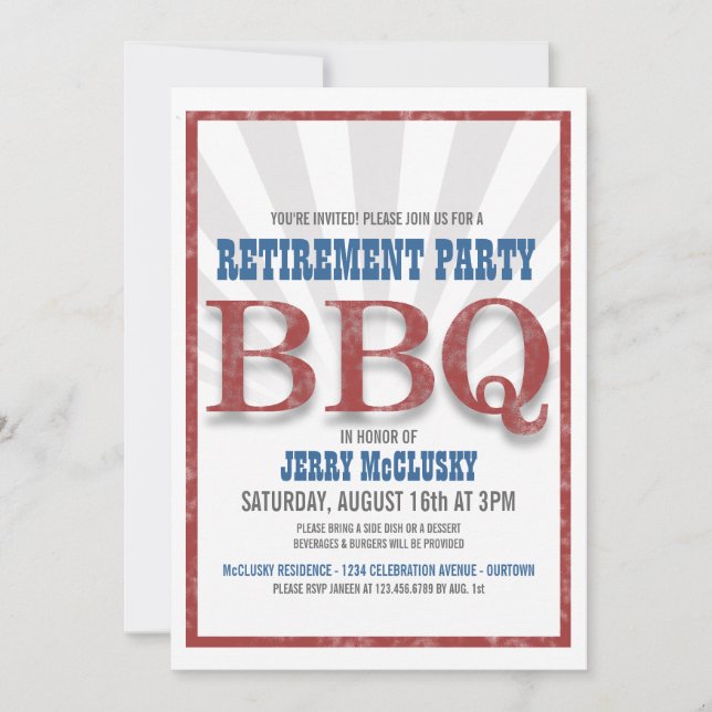Invitaciones del Fiesta de Jubilación Barbeque (Anverso)