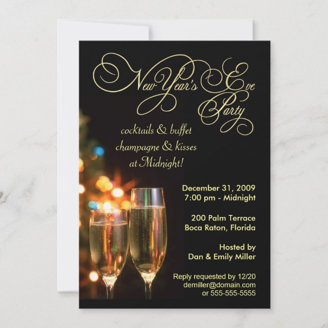 Invitaciones del fiesta de Noche Vieja - 5 x 7 (Anverso)