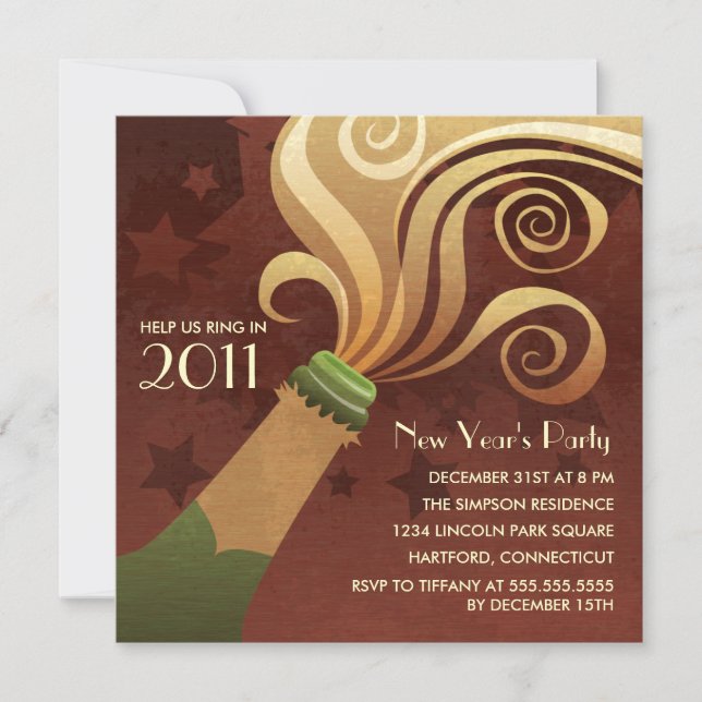 Invitaciones del fiesta de Noche Vieja de Champán (Anverso)