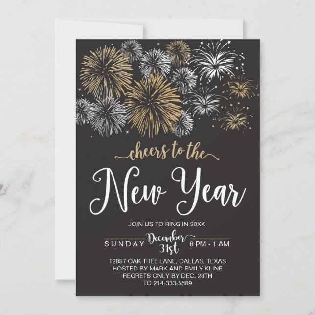 Invitaciones del fiesta de Noche Vieja del negro y (Anverso)