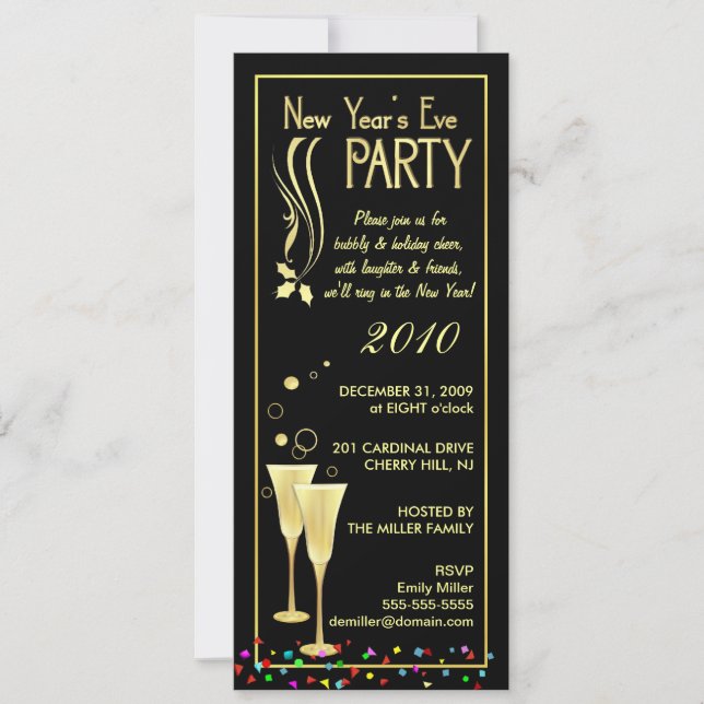 Invitaciones del fiesta de Noche Vieja - tarjetas (Anverso)