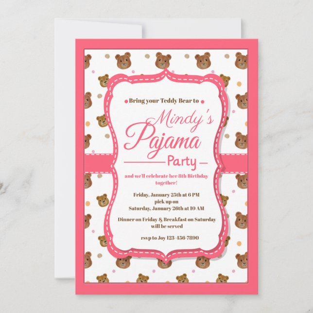 Invitaciones del fiesta de pijama (Anverso)