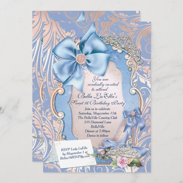 Invitaciones del fiesta de Quinceanera del dulce (Anverso / Reverso)