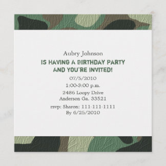 Invitaciones del fiesta del camuflaje
