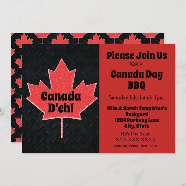 Invitaciones del fiesta del día de Canadá (Anverso / Reverso)