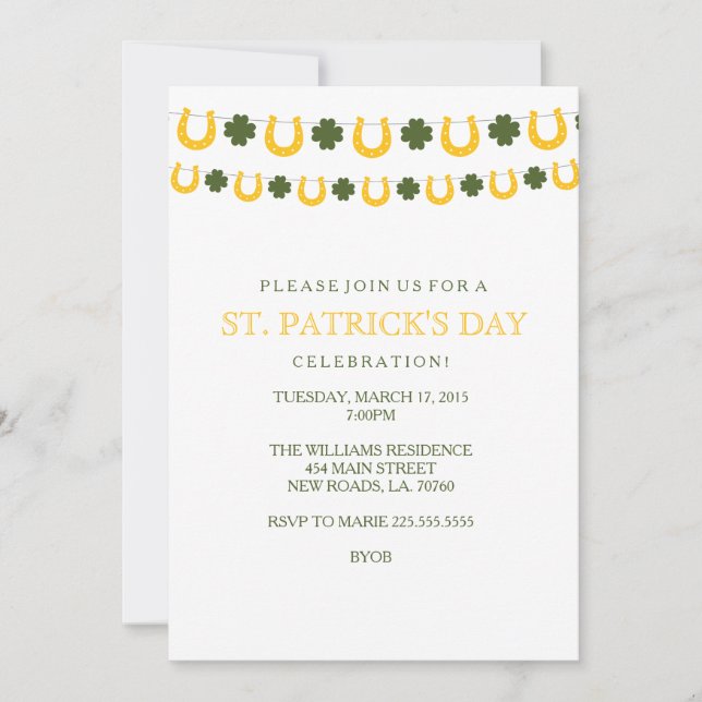 Invitaciones del fiesta del día de St Patrick (Anverso)