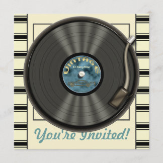 Invitaciones del fiesta del disco de vinilo del