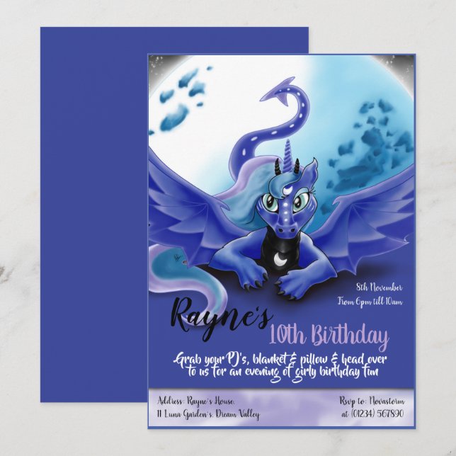 Invitaciones del fiesta del dragón de Luna (Anverso / Reverso)