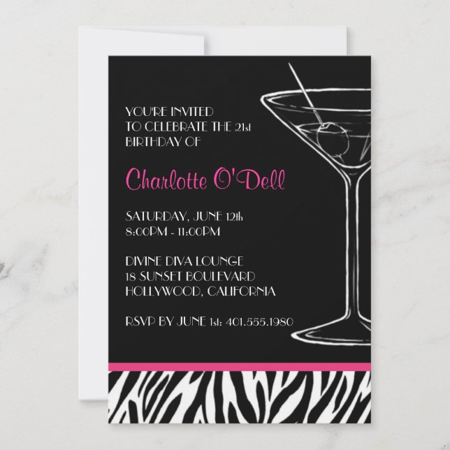 Invitaciones del fiesta del estampado de zebra (Anverso)