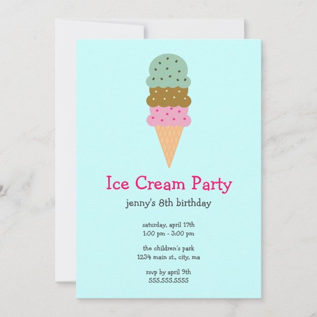 Invitaciones del fiesta del helado (Anverso)
