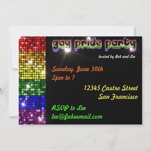Invitaciones del fiesta del orgullo gay (Anverso)