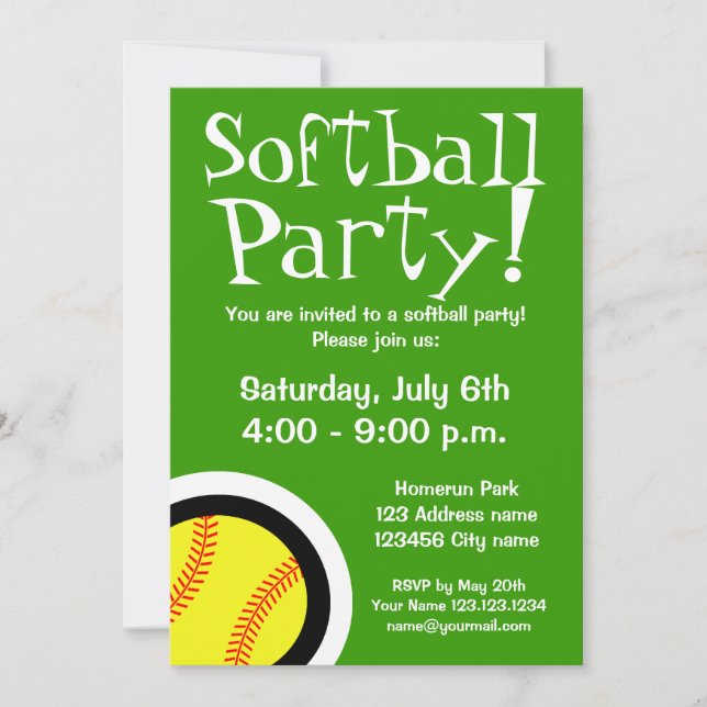 Invitaciones del fiesta del softball para los (Anverso)