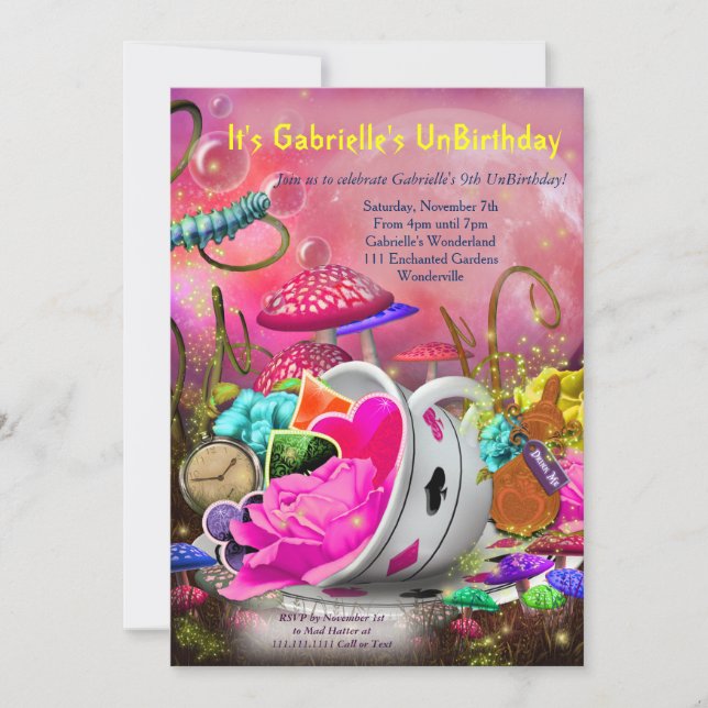 Invitaciones del país de las maravillas, fiesta (Anverso)