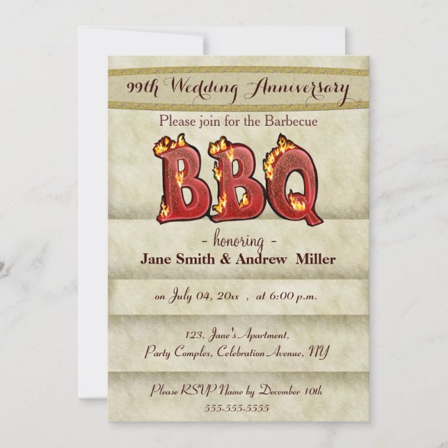 Invitaciones del partido boda Aniversario BBQ (Anverso)