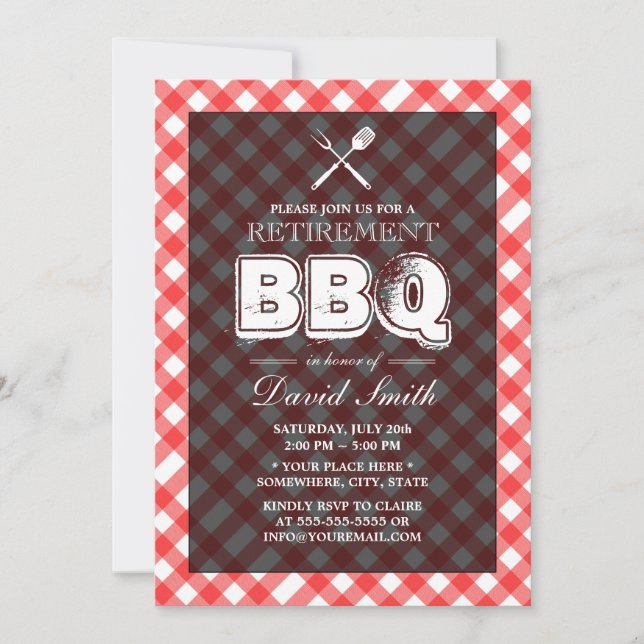 Invitaciones del Partido de Jubilación BBQ Red Pla (Anverso)