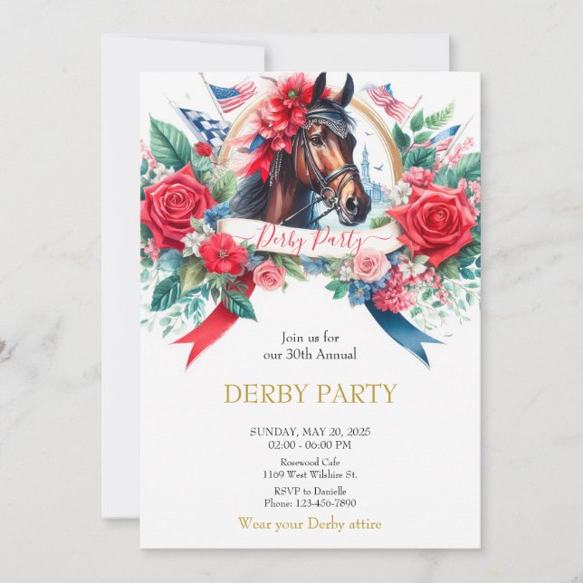 Invitaciones del partido Derby del caballo acuarel (Anverso)