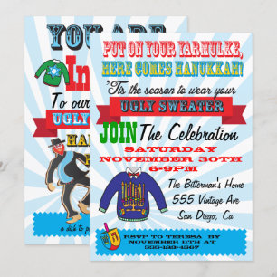 Invitaciones del partido Hanukkah, un suéter feo