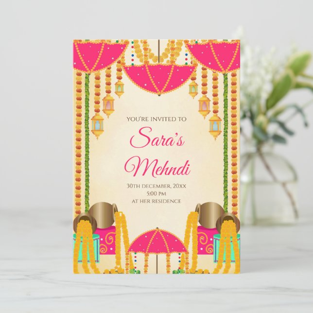 Invitaciones del partido Henna fiesta y Mehndi (Anverso de pie)
