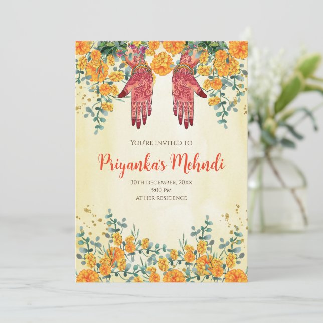 Invitaciones del partido Henna y el fiesta Mehndi  (Anverso de pie)