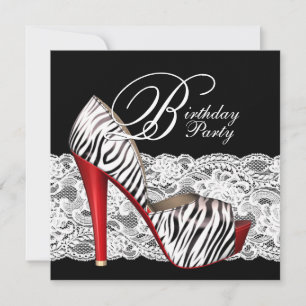 Invitaciones del partido High Heel Shoes Red Zebra