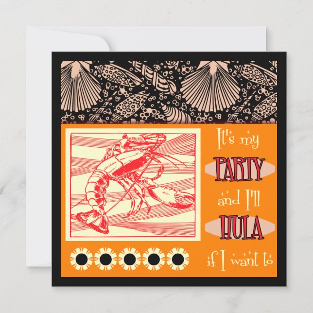 Invitaciones del partido Lobster Retro Luau Hula (Anverso)