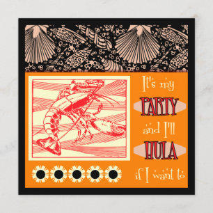 Invitaciones del partido Lobster Retro Luau Hula