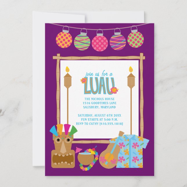 Invitaciones del Partido Luau de Hawái (Anverso)