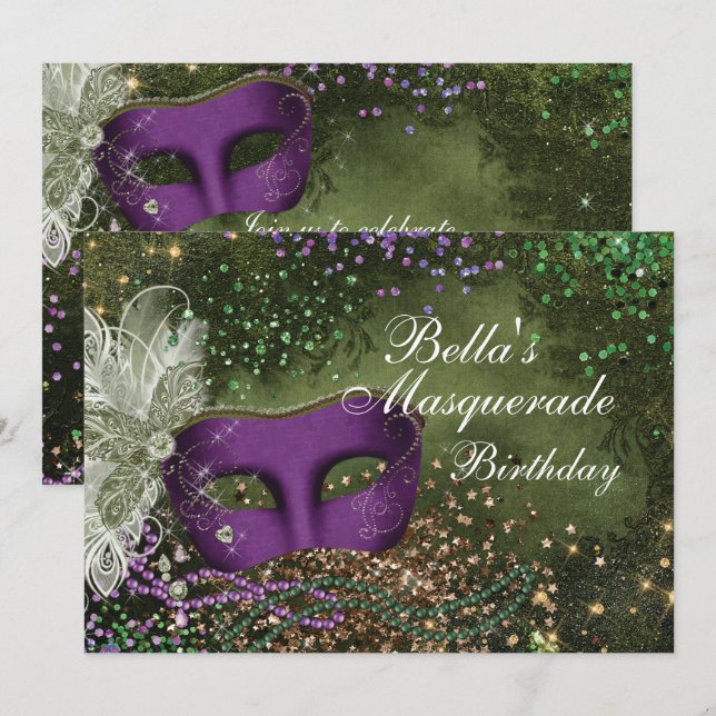 Invitaciones del partido Masquerade Mardi Gras (Anverso / Reverso)