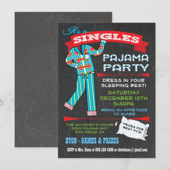 Invitaciones del partido Pajama Singles (Anverso / Reverso)