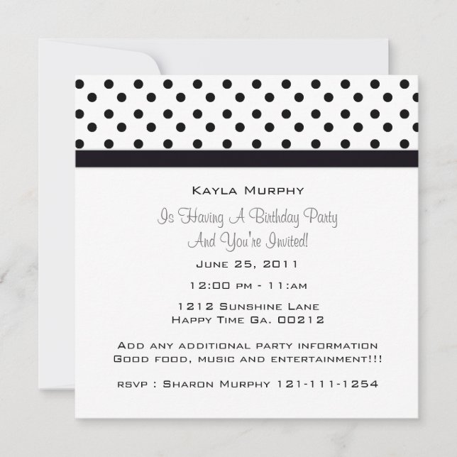 Invitaciones del partido Polka Dot (Anverso)