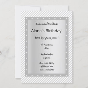 Invitaciones del partido Silver Gray STRIPE STAR