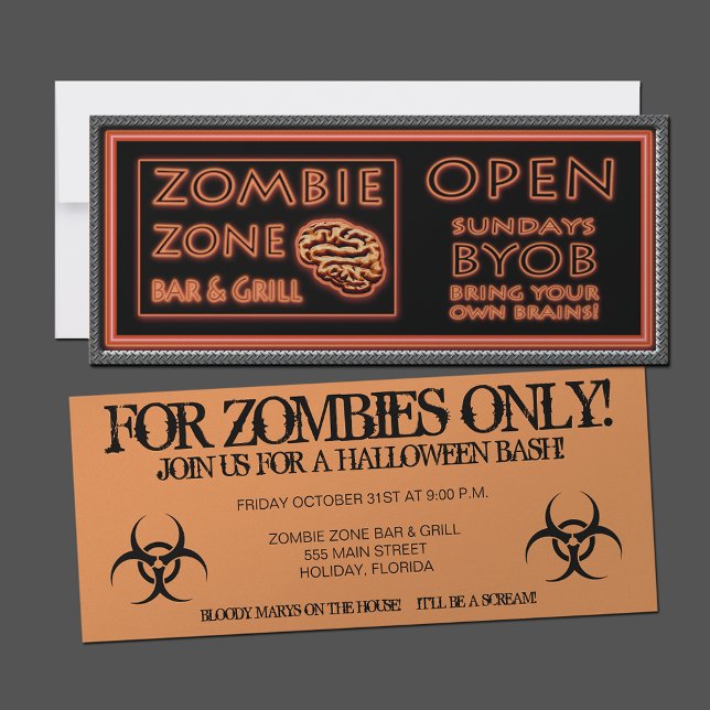 Invitaciones del Partido Zombie A Marys Sangriento (Zombie Zone Halloween Party  Invitations)