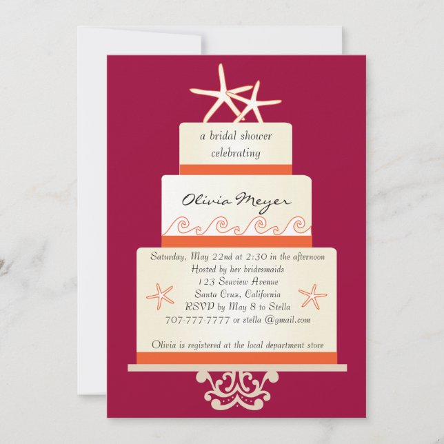 Invitaciones del pastel de bodas de las estrellas (Anverso)