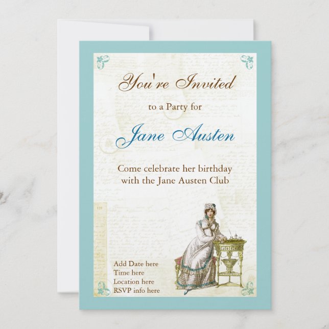 Invitaciones del personalizado de Jane Austen (Anverso)