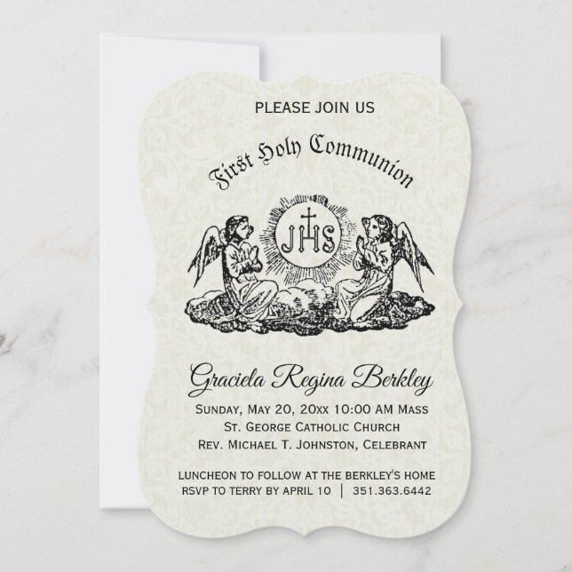 Invitaciones del primer ángel blanco de la comunió (Anverso)