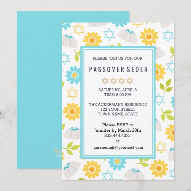 Invitaciones del Sedar de Pascua Floral de Springt (Anverso / Reverso)