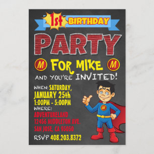 Invitaciones del super héroe del cumpleaños.