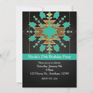 Invitaciones del suroeste con turquesa, oro y negr