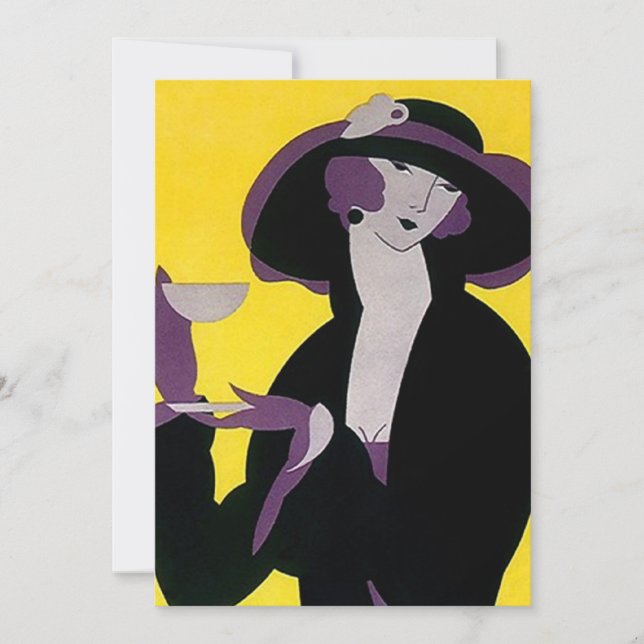 Invitaciones del té de tarde del art déco del (Anverso)