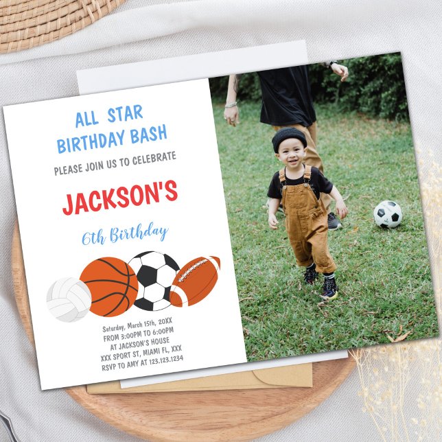 Invitaciones deportivas de cumpleaños con foto (Birthday Sports Invitations with photo)