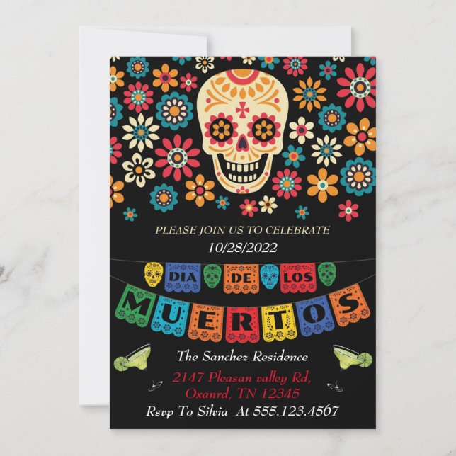 invitaciones dia de los muertos, helloween invite (Anverso)