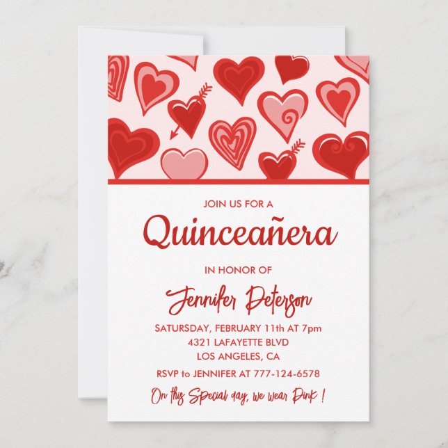 invitaciones día de San Valentín quinceanera coraz (Anverso)