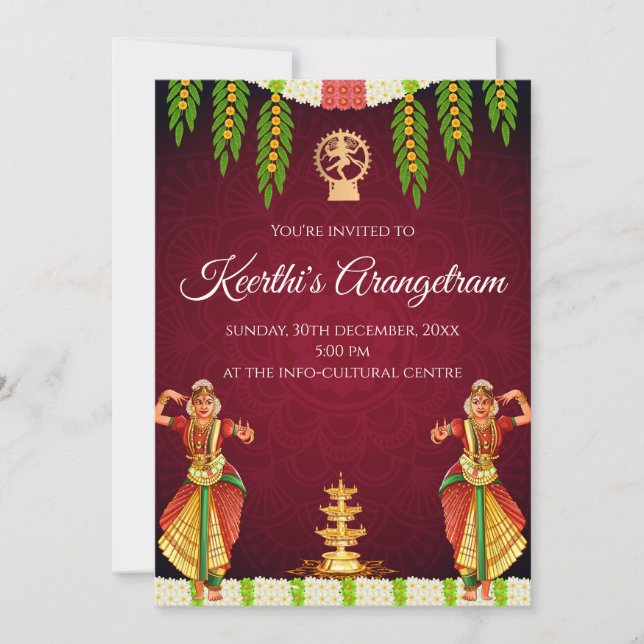 Invitaciones Digital Arangetram y Bharatnatyam (Anverso)