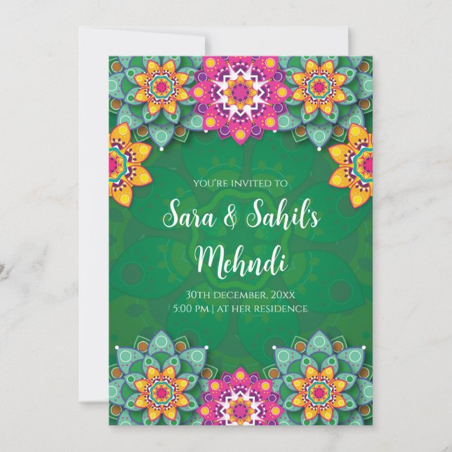 Invitaciones digitales a Mehndi y al Boda Mendhi (Anverso)