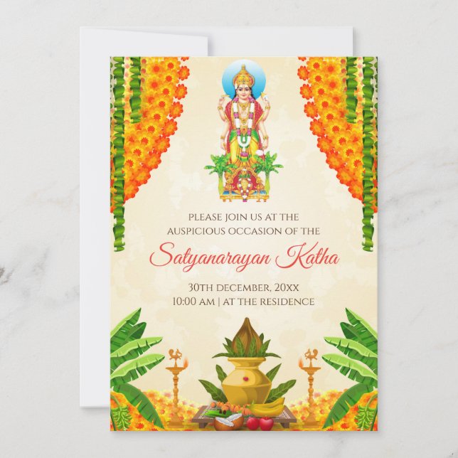Invitaciones digitales de Satyanarayan pooja (Anverso)