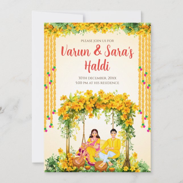 Invitaciones digitales Haldi Pithi invita (Anverso)