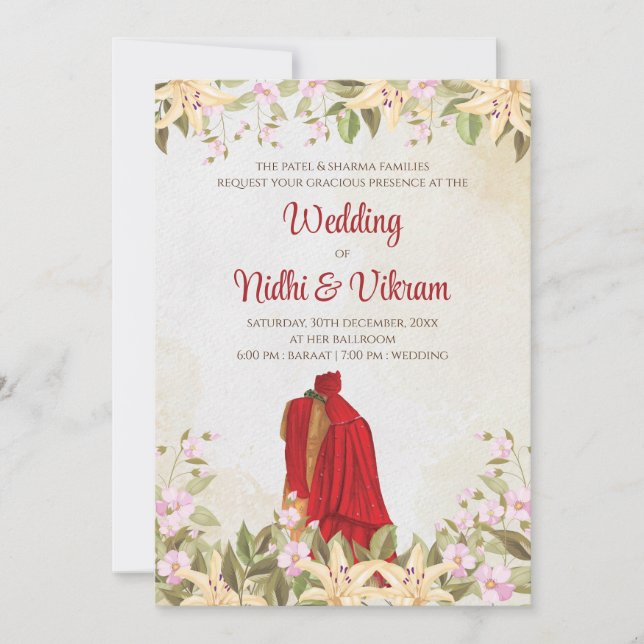 Invitaciones digitales para bodas indias y tarjeta (Anverso)