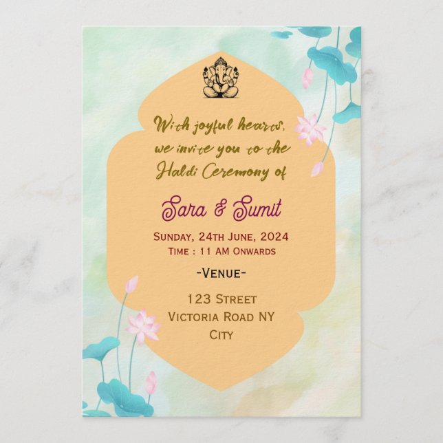 Invitaciones Digitales para la Ceremonia de Haldi  (Anverso)